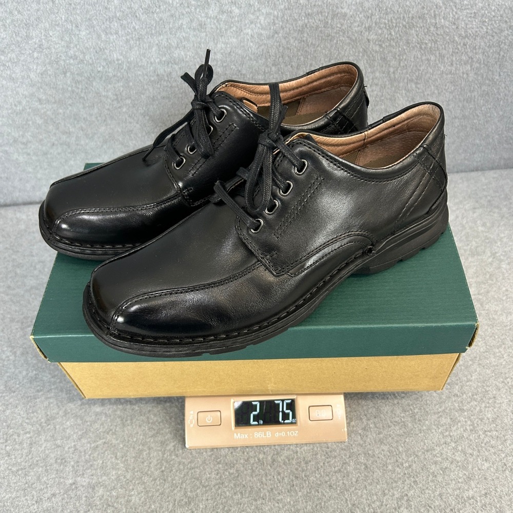 Clarks Wrangler Black Leather Lace Up Oxford Dress Shoes Office Mens Size 10 M - Picture 11 of 12
